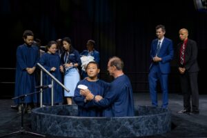 Baptism on Friday night at The 62nd General Conference Session of the Seventh-day Adventist Church, America’s Center Convention Complex, St. Louis, Missouri, USA, July 3-12, 2025. Camera date: Friday, July 4, 2025 20:56.