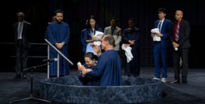 Baptism on Friday night at The 62nd General Conference Session of the Seventh-day Adventist Church, America’s Center Convention Complex, St. Louis, Missouri, USA, July 3-12, 2025. Camera date: Friday, July 4, 2025 20:58.
